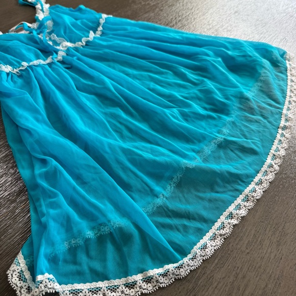 Victorias Secret Sheer Mesh Lace Trim Blue White Babydoll Tank S - Picture 4 of 11